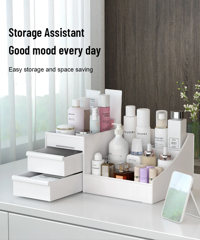 White New Drawer Makeup Storage Box Dormitory Finishing Plastic Shelf Cosmetics Skin Care Dressing Table Desktop