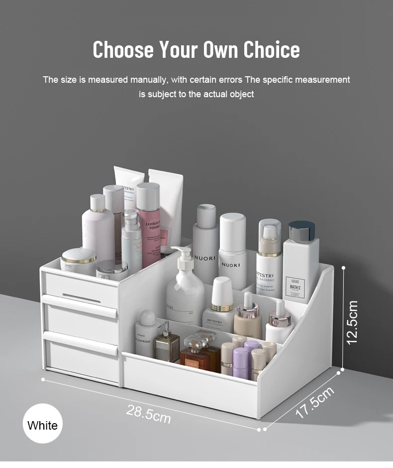 White New Drawer Makeup Storage Box Dormitory Finishing Plastic Shelf Cosmetics Skin Care Dressing Table Desktop