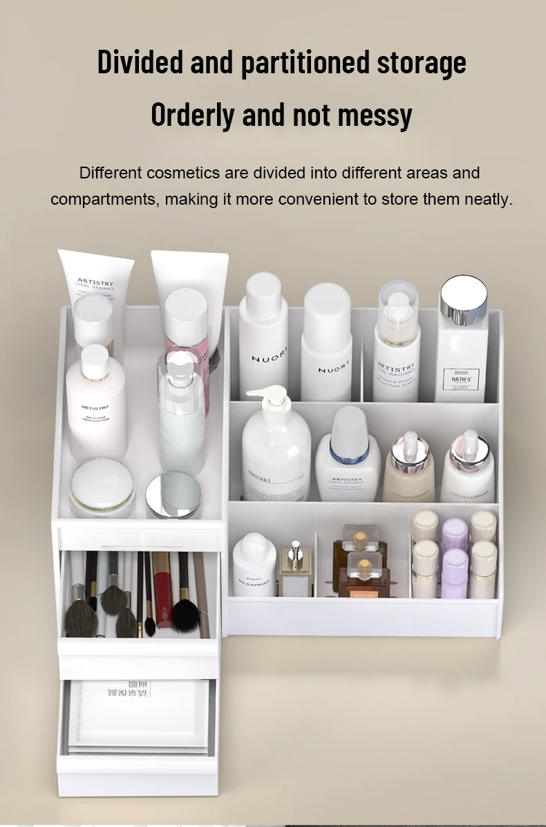 White New Drawer Makeup Storage Box Dormitory Finishing Plastic Shelf Cosmetics Skin Care Dressing Table Desktop