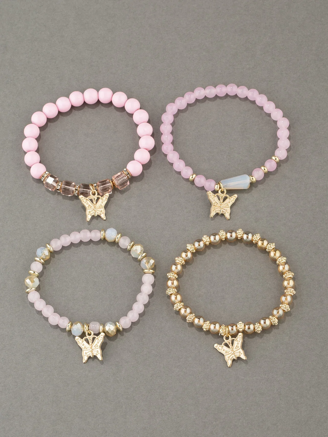 4Pcs Bohemian Butterfly Charm Bracelet Set For Women Crystal Beads Chain Bangle Female Fashion Party Jewelry Gift