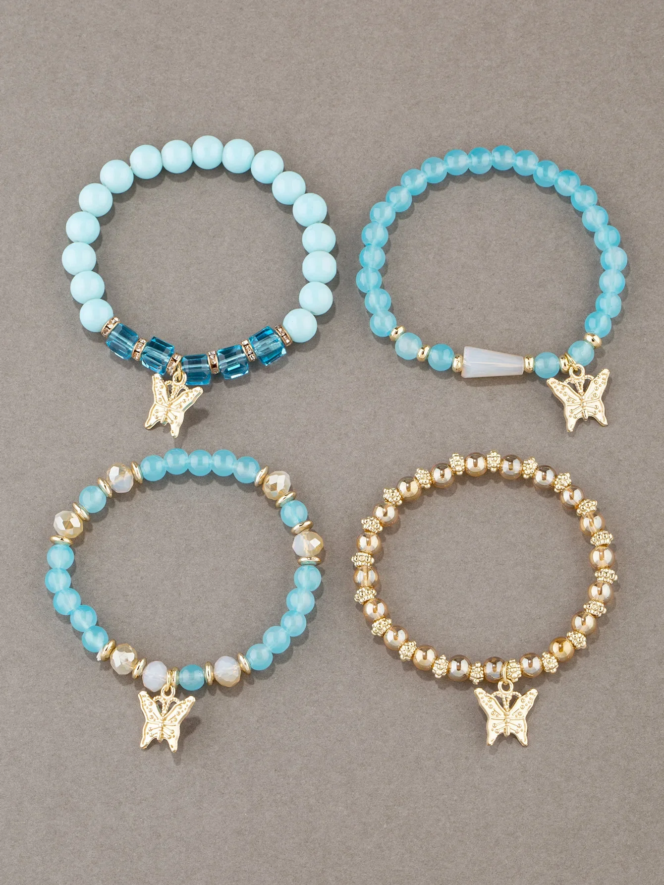 4Pcs Bohemian Butterfly Charm Bracelet Set For Women Crystal Beads Chain Bangle Female Fashion Party Jewelry Gift