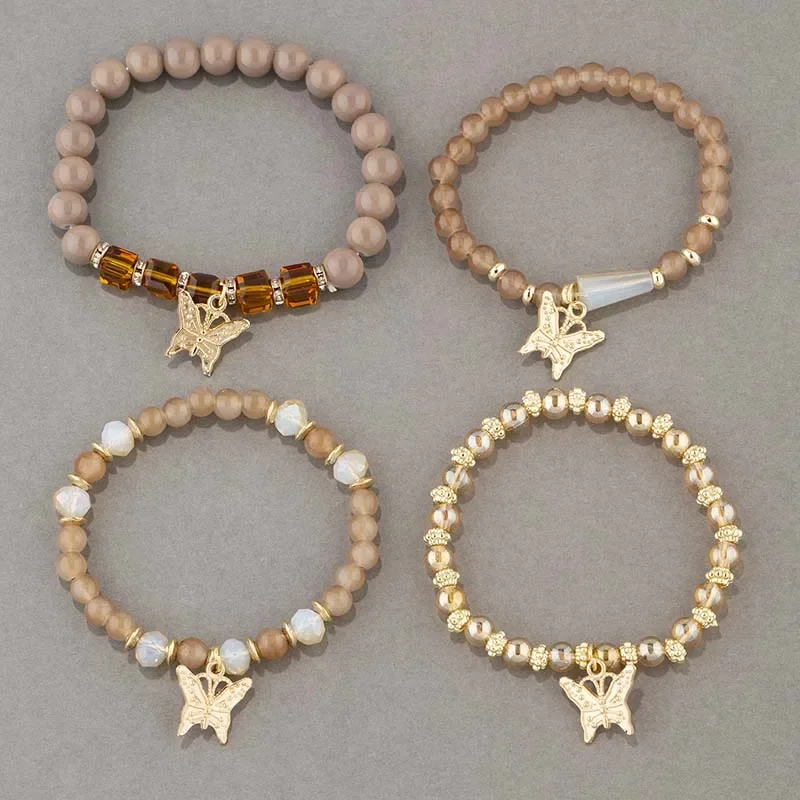 4Pcs Bohemian Butterfly Charm Bracelet Set For Women Crystal Beads Chain Bangle Female Fashion Party Jewelry Gift