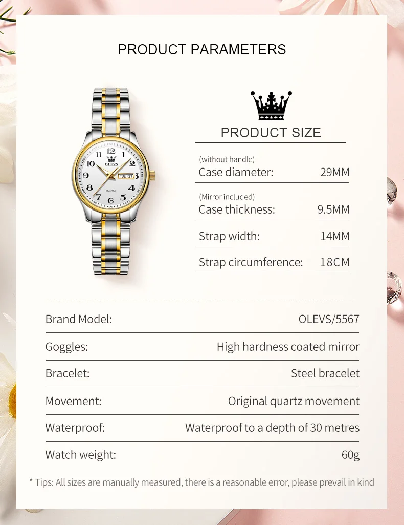 OLEVS 5567 Women's Wrist Watch Original Luxury Watches Waterproof Stainless Steel Quartz Woman Wristwatch Gold 2022 Trend