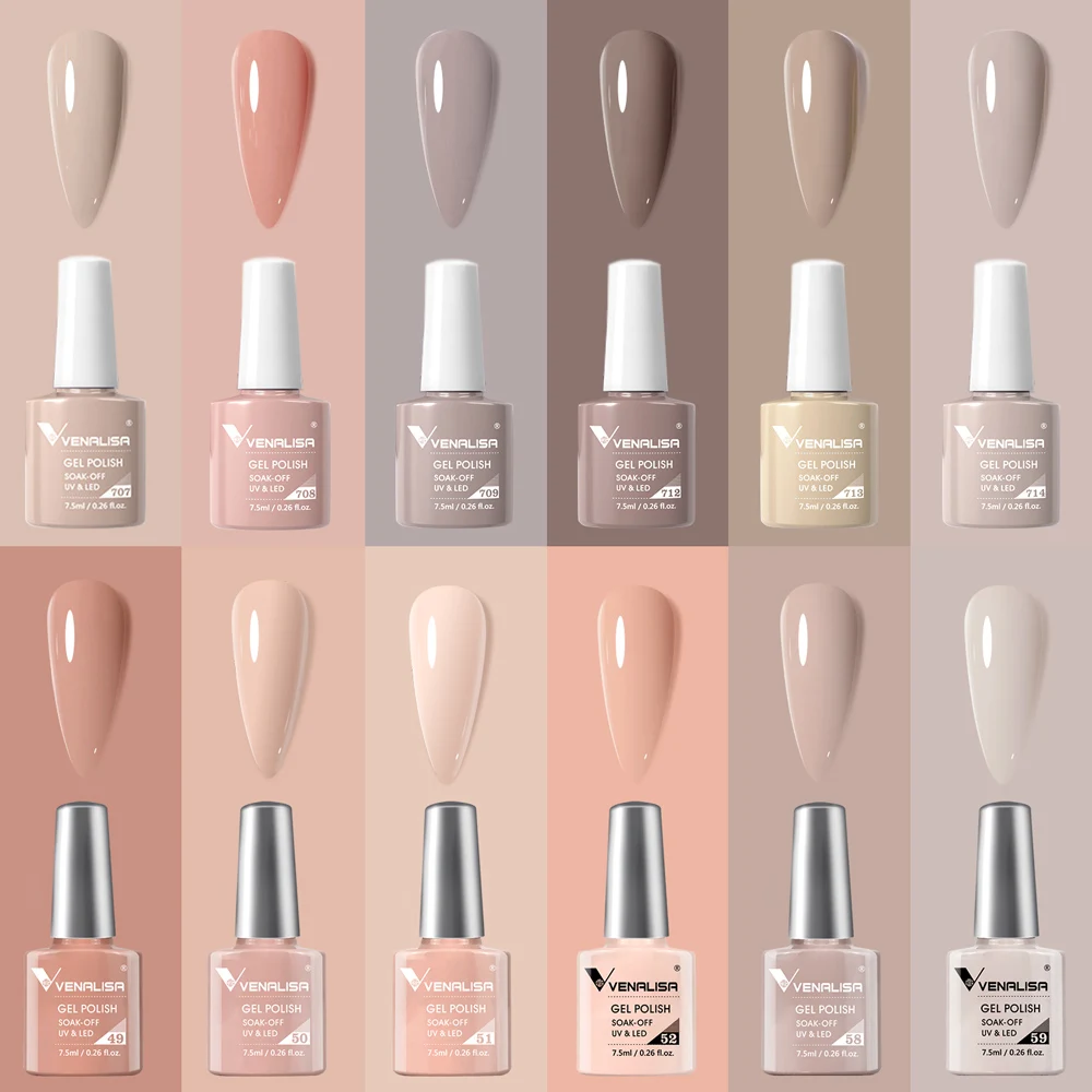 12pcs/kit Venalisa Gel Nail Polish Brown Earth Coffee Color Series Young Nude Light Reflective Gel Pigment Nail Art Manicure