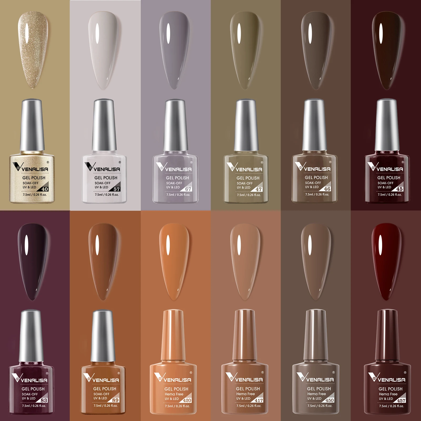 12pcs/kit Venalisa Gel Nail Polish Brown Earth Coffee Color Series Young Nude Light Reflective Gel Pigment Nail Art Manicure