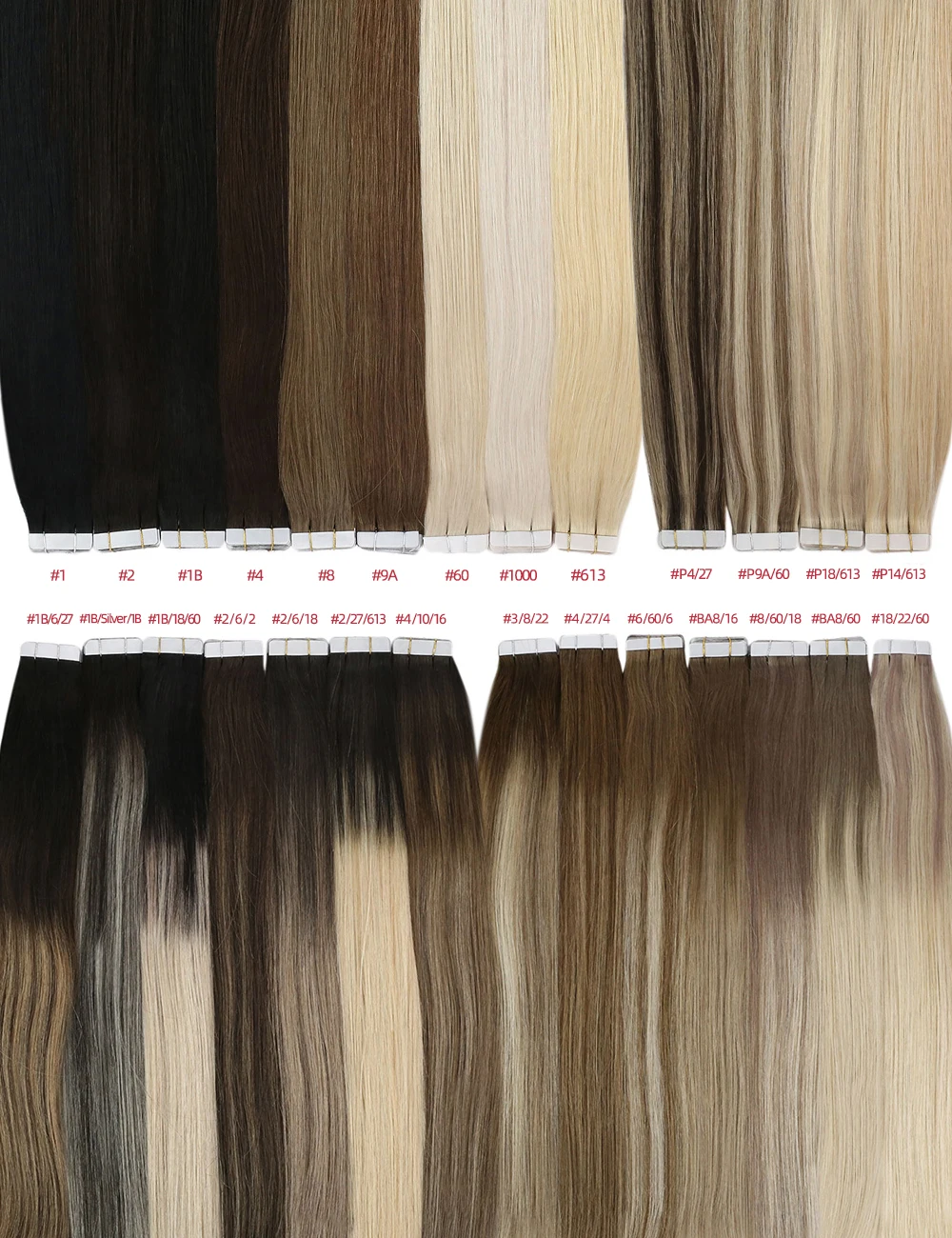 Moresoo Human Hair Extensions Tape in Invisible Balayage Hair Extensions 50G Machine Remy Straight Tape in Natural Straight Hair
