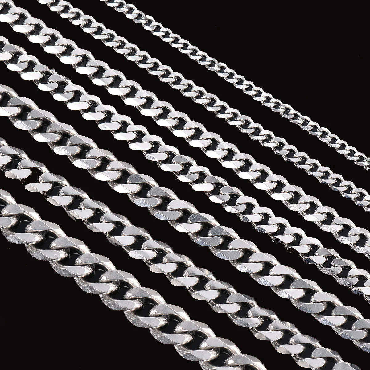 1 Piece Size 3.6mm-9mm Men's Necklace Stainless Steel Cuban Link Chain Bracelet Necklace Steel Color Male Jewelry