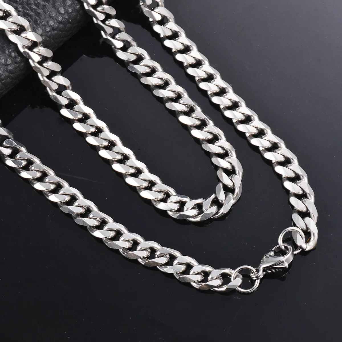 1 Piece Size 3.6mm-9mm Men's Necklace Stainless Steel Cuban Link Chain Bracelet Necklace Steel Color Male Jewelry