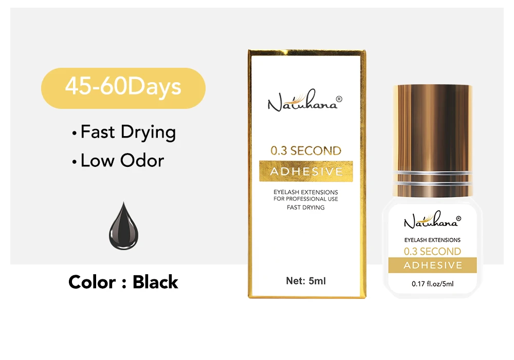 NATUHANA Professional Eyelash Extension Glue 0.3S 0.5S 1S 2S Fast Drying Black Clear Lash Adhesive Non-Irritating Strong Hold