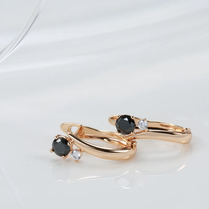 Kinel New Black Natural Zircon Bride Earrings Fashion 585 Rose Gold Simple Drop Earrings For Women Wedding Party Jewelry