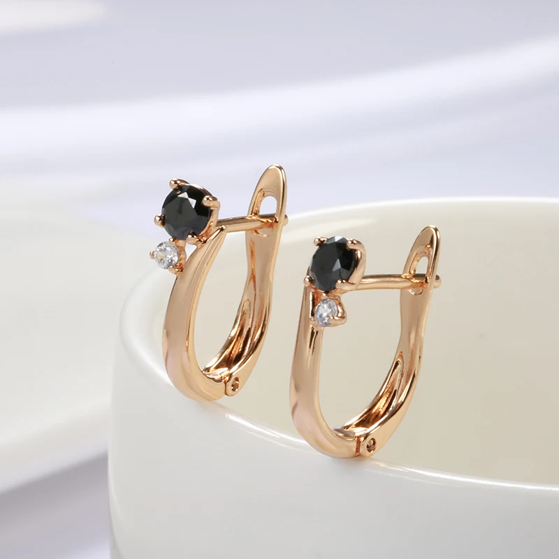 Kinel New Black Natural Zircon Bride Earrings Fashion 585 Rose Gold Simple Drop Earrings For Women Wedding Party Jewelry
