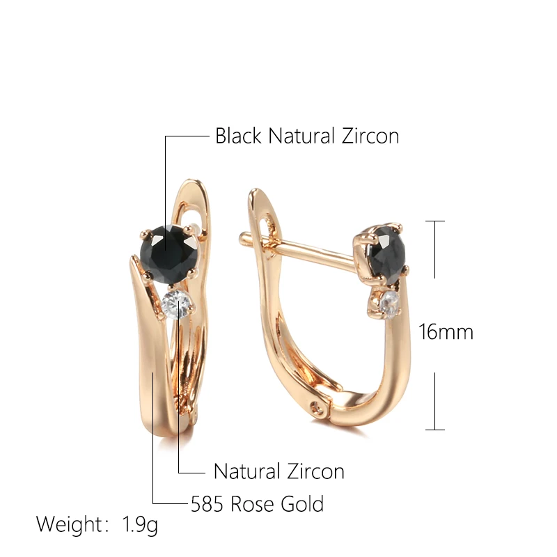 Kinel New Black Natural Zircon Bride Earrings Fashion 585 Rose Gold Simple Drop Earrings For Women Wedding Party Jewelry