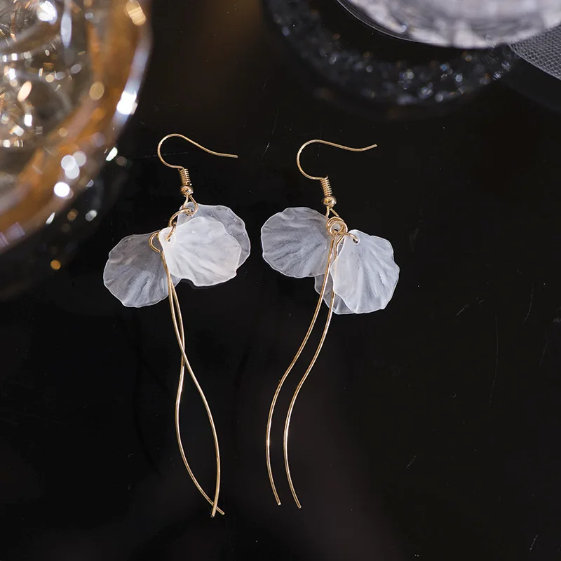 Translucent Immortal Petals Dangle Earrings for Women Fairy White Flower Hook Earrings Korean Fashion Long Tassel Earrings