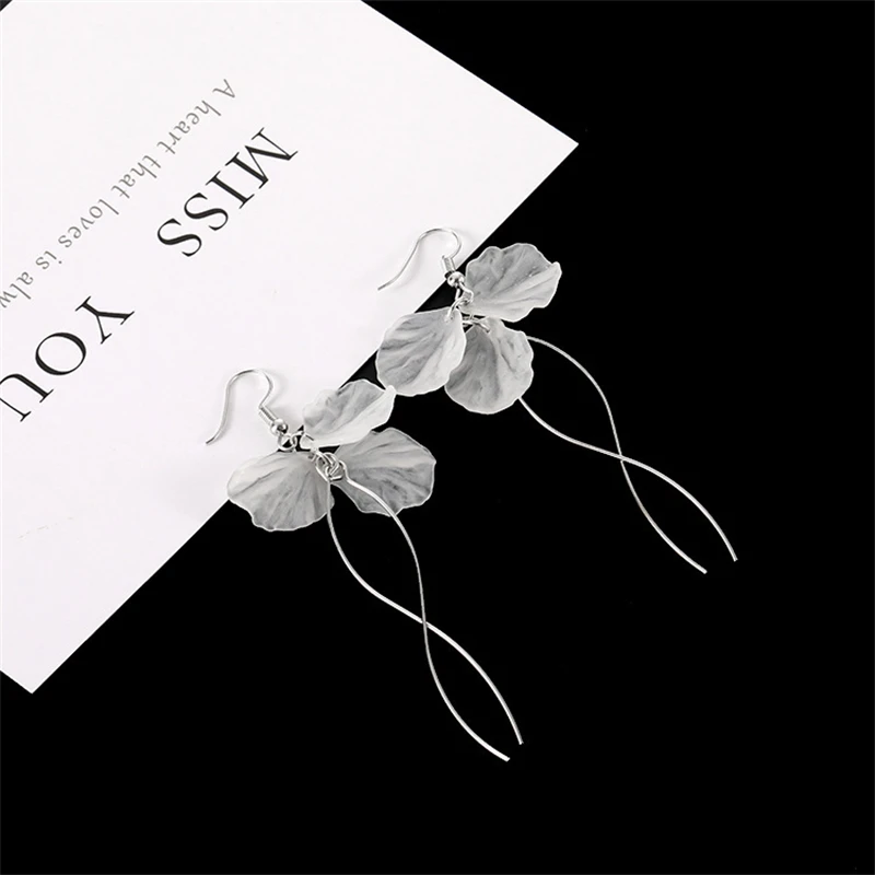 Translucent Immortal Petals Dangle Earrings for Women Fairy White Flower Hook Earrings Korean Fashion Long Tassel Earrings