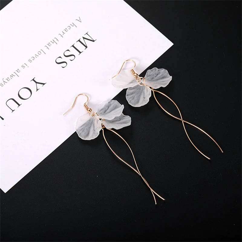 Translucent Immortal Petals Dangle Earrings for Women Fairy White Flower Hook Earrings Korean Fashion Long Tassel Earrings