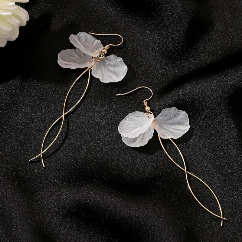 Translucent Immortal Petals Dangle Earrings for Women Fairy White Flower Hook Earrings Korean Fashion Long Tassel Earrings