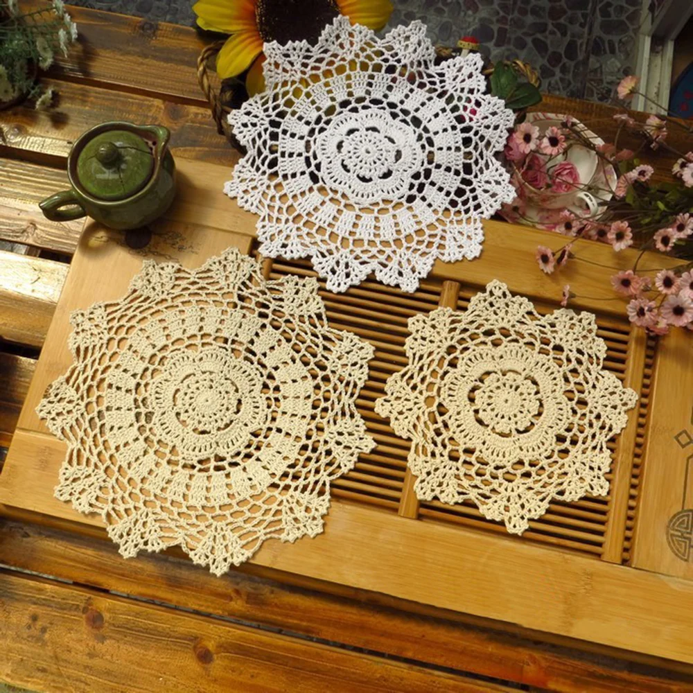 Round Hand Crocheted Doily Vintage Cotton Crochet Table Place Mat Wedding Napkins Cloth Lace Placemats Decorative Mantel Mesa