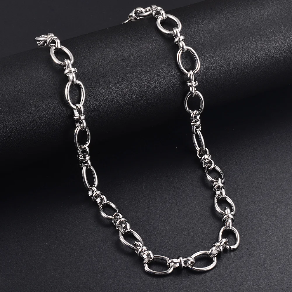 1 Piece Women Mens Stainless Steel Handmade Oval Chain Necklace Bracelet High Quality Big Chain Necklace Punk Heavy Jewelry