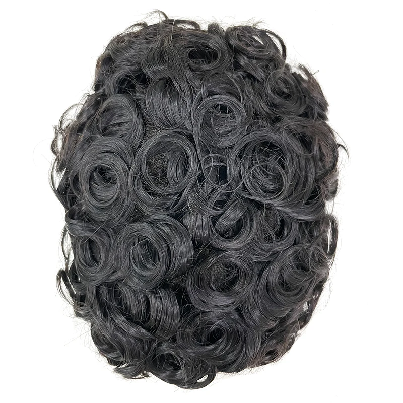 Male Hair Prosthesis Men Wig Mono NPU Toupee Human Hair System Wave Curly Indian Human Hair Replacement Natural Color With Grey