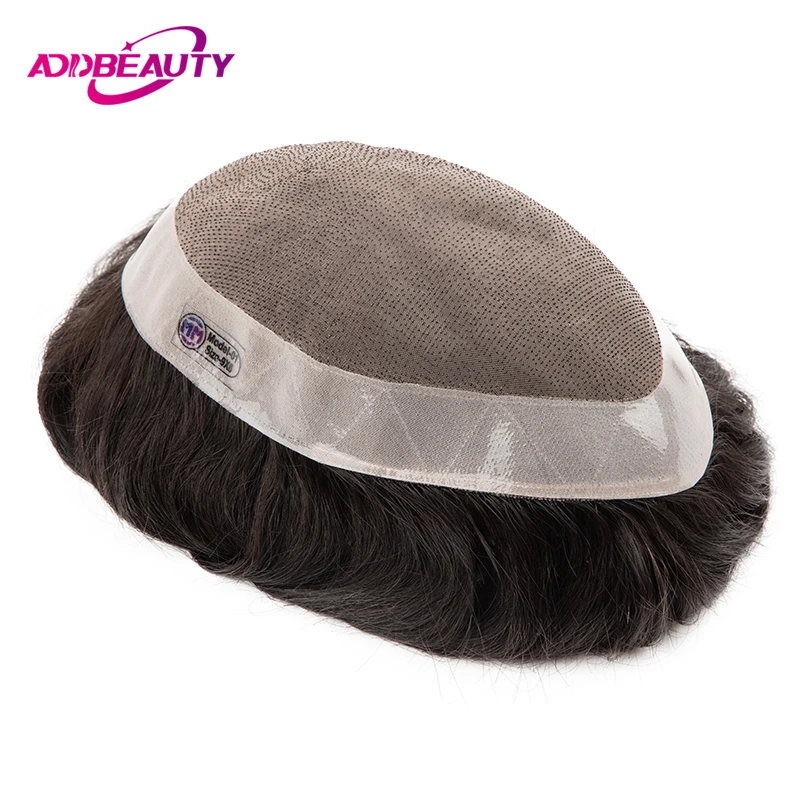 Male Hair Prosthesis Men Wig Mono NPU Toupee Human Hair System Wave Curly Indian Human Hair Replacement Natural Color With Grey