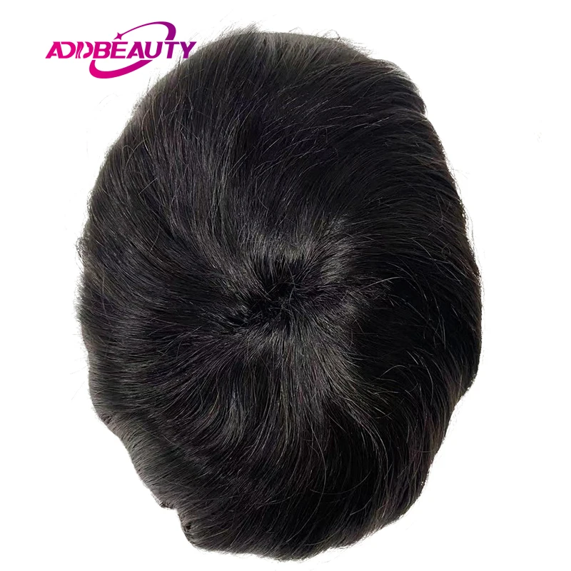 Male Hair Prosthesis Men Wig Mono NPU Toupee Human Hair System Wave Curly Indian Human Hair Replacement Natural Color With Grey