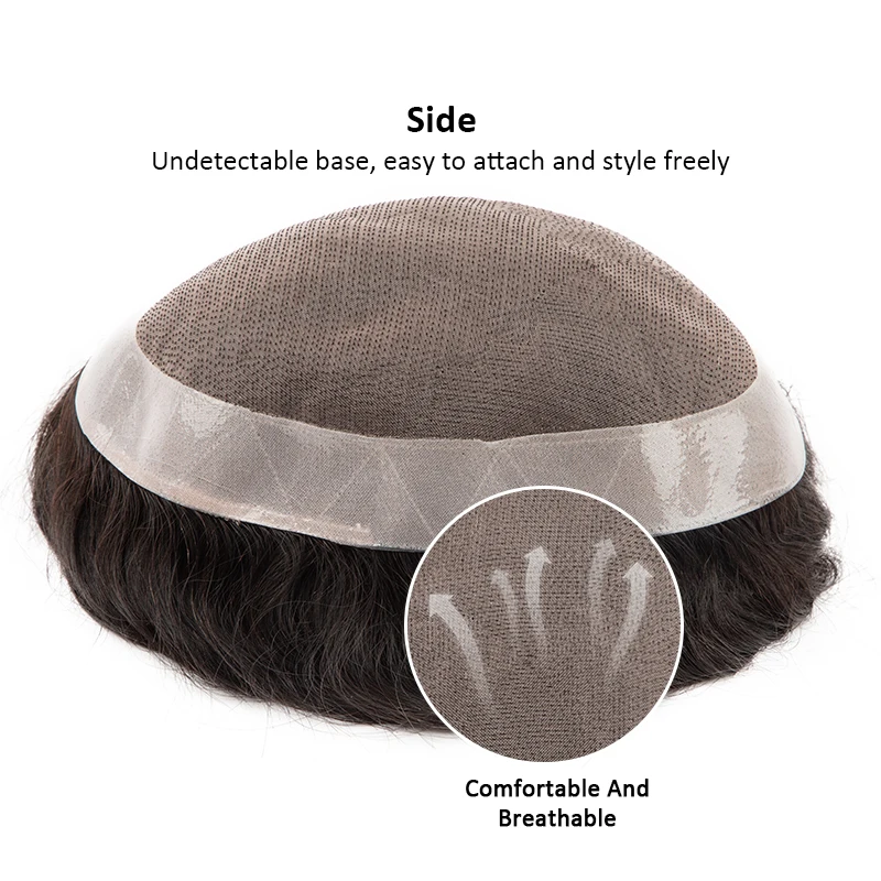 Male Hair Prosthesis Men Wig Mono NPU Toupee Human Hair System Wave Curly Indian Human Hair Replacement Natural Color With Grey
