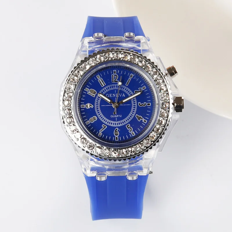 Luminous Quartz Watch for Women Personality Rhinestone Led Fashion Geneva Male and Female Students Couple Jelly Wrist Watches