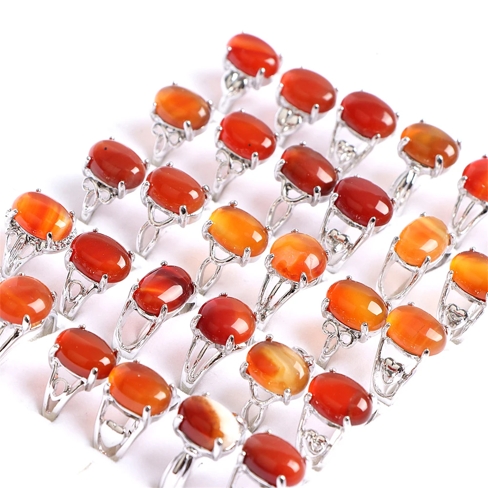 10Pcs/Lot Fashion Bohemian Natural Stone Rings Jewelry Men's Women's Rings Daily Party Jewelry Randomly Shipped