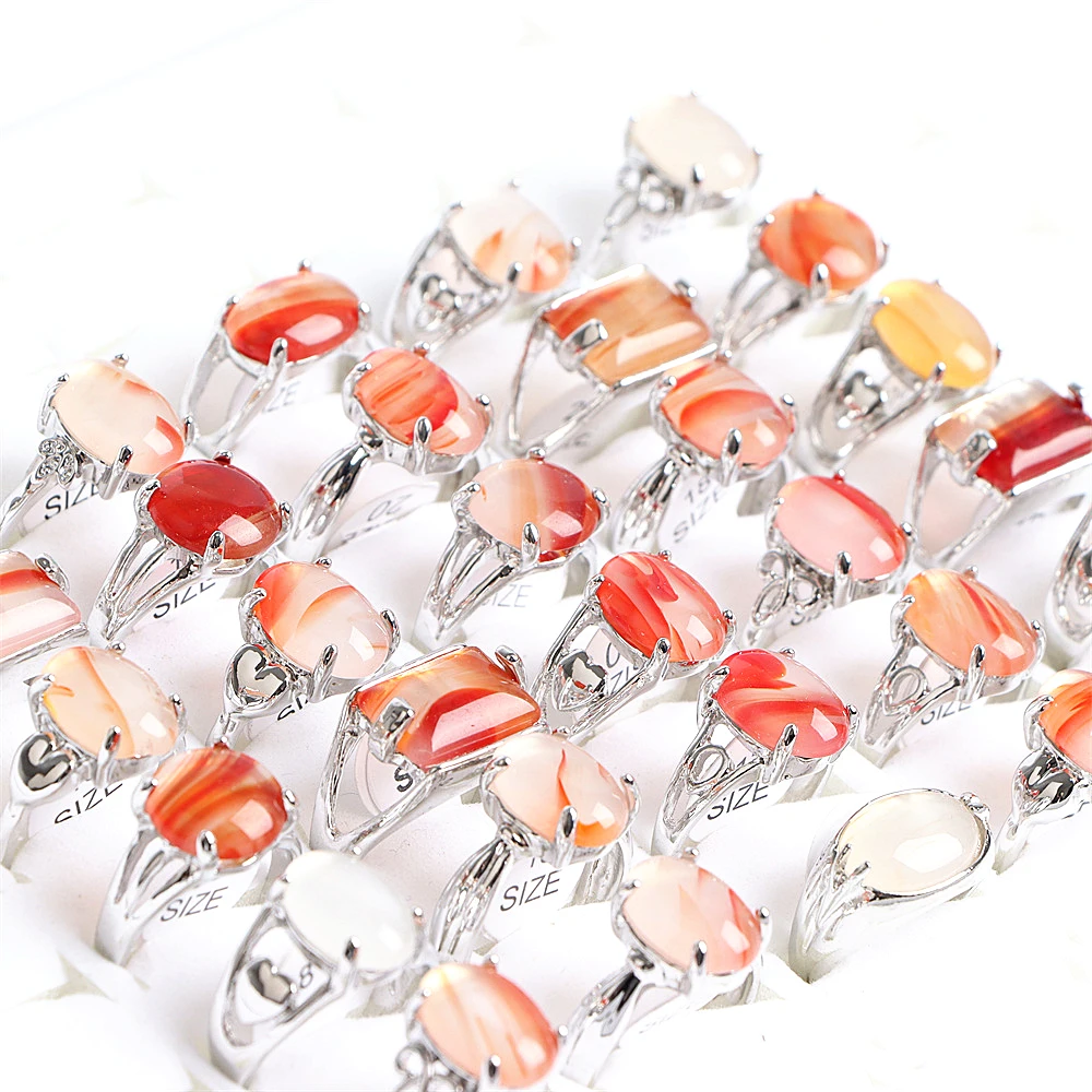10Pcs/Lot Fashion Bohemian Natural Stone Rings Jewelry Men's Women's Rings Daily Party Jewelry Randomly Shipped