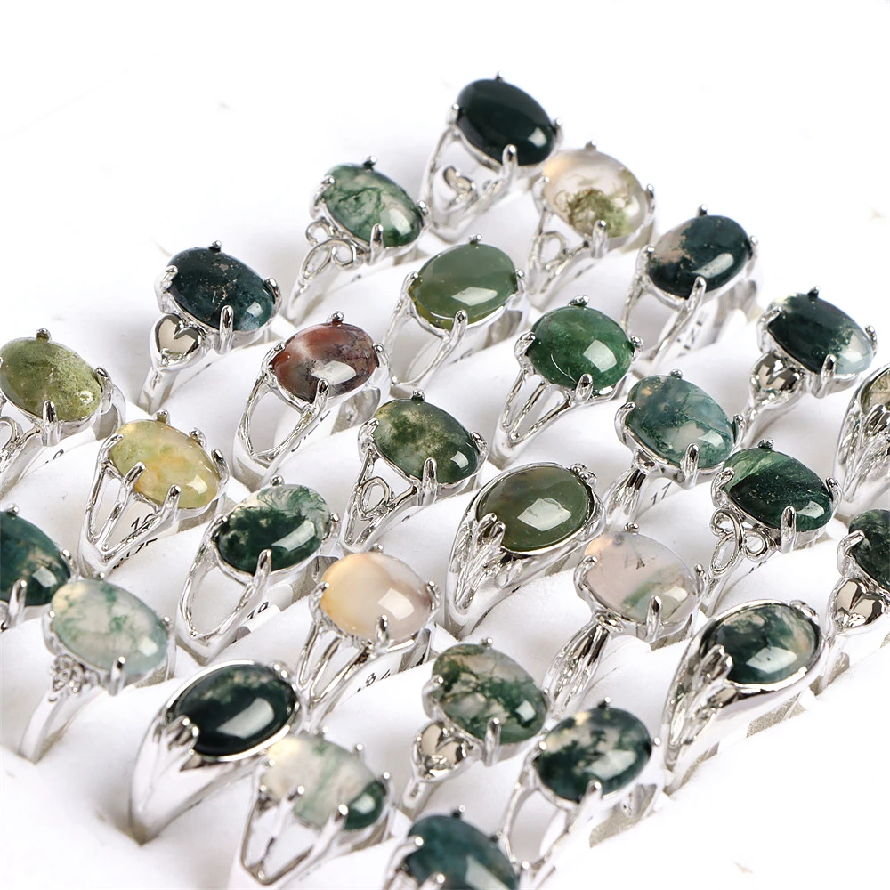 10Pcs/Lot Fashion Bohemian Natural Stone Rings Jewelry Men's Women's Rings Daily Party Jewelry Randomly Shipped