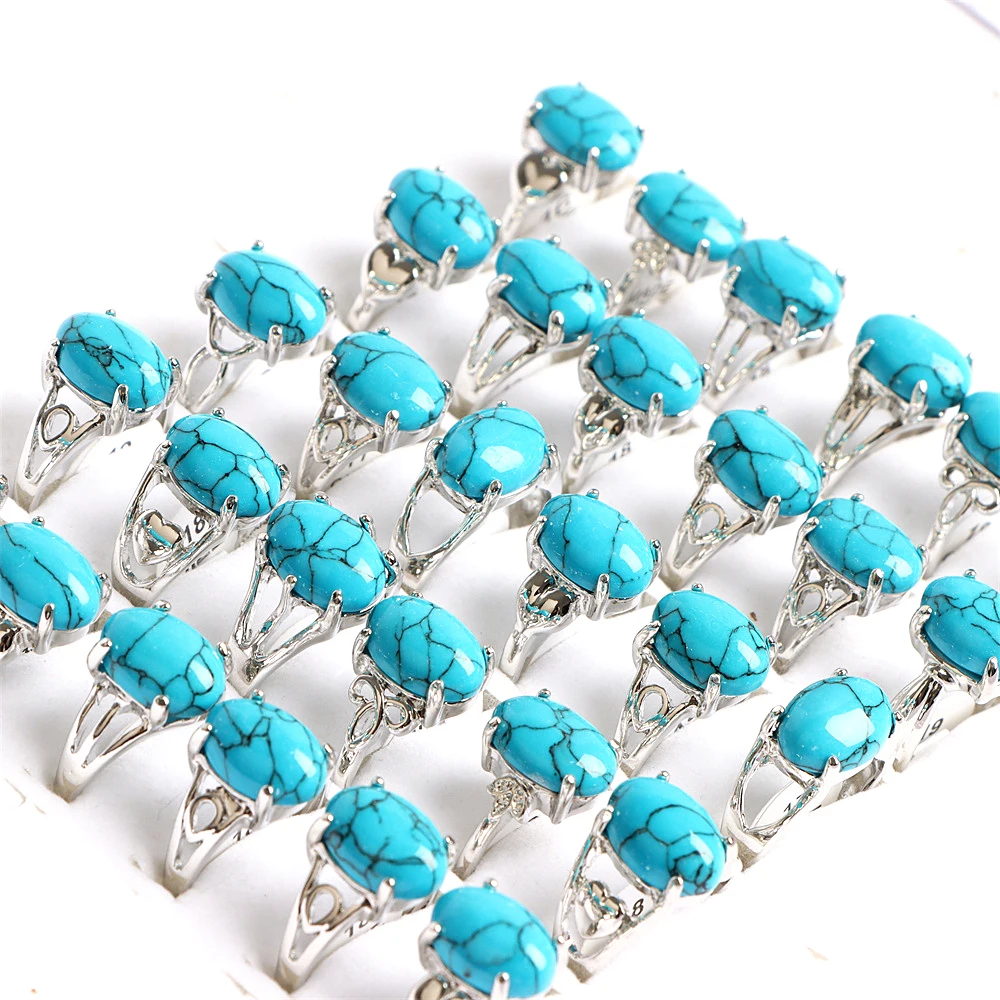 10Pcs/Lot Fashion Bohemian Natural Stone Rings Jewelry Men's Women's Rings Daily Party Jewelry Randomly Shipped