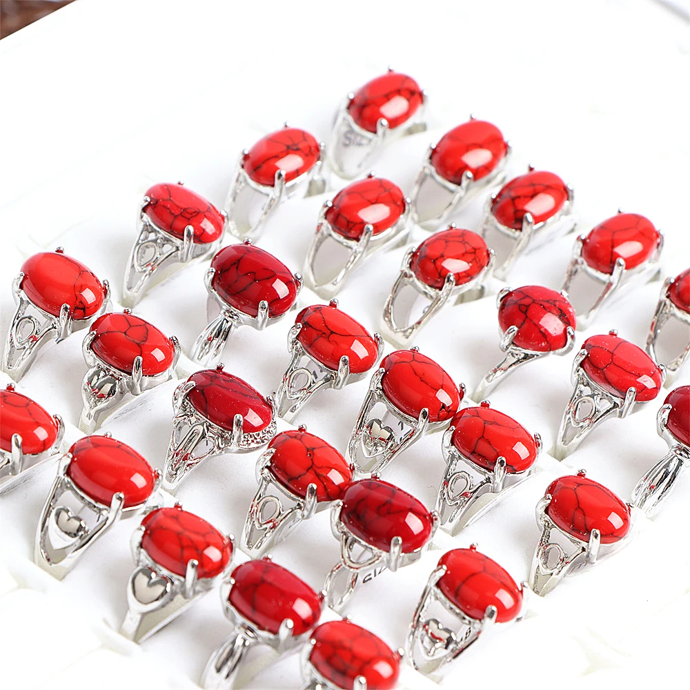 10Pcs/Lot Fashion Bohemian Natural Stone Rings Jewelry Men's Women's Rings Daily Party Jewelry Randomly Shipped