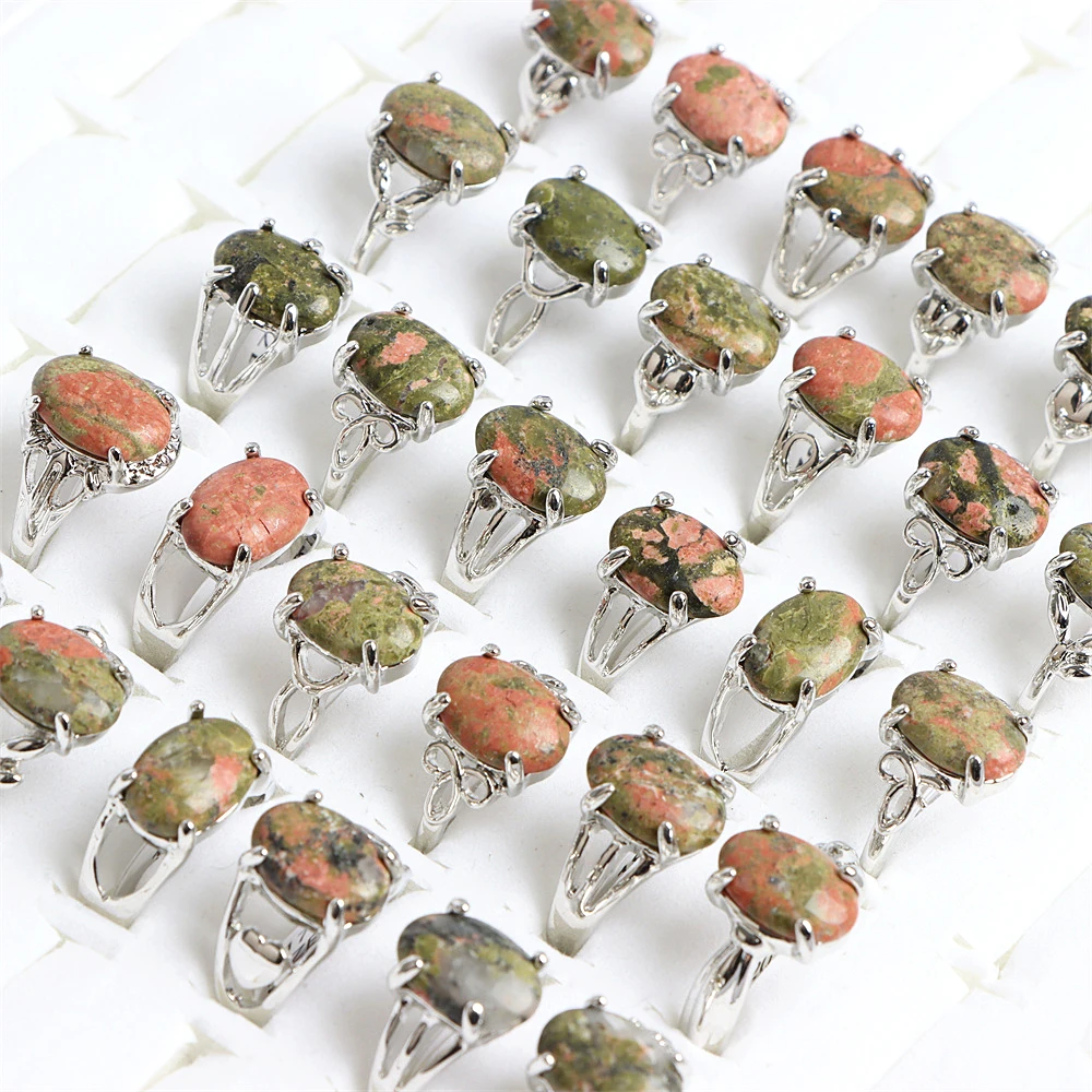 10Pcs/Lot Fashion Bohemian Natural Stone Rings Jewelry Men's Women's Rings Daily Party Jewelry Randomly Shipped
