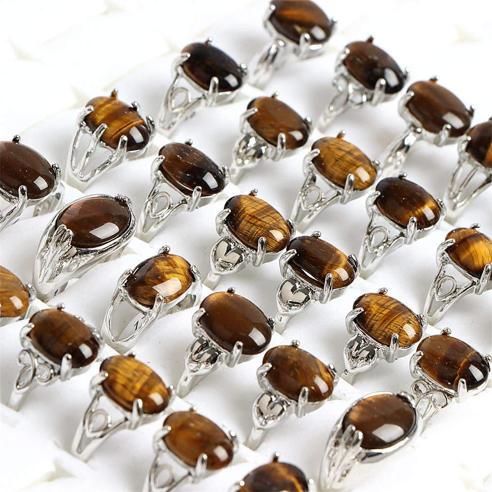 10Pcs/Lot Fashion Bohemian Natural Stone Rings Jewelry Men's Women's Rings Daily Party Jewelry Randomly Shipped