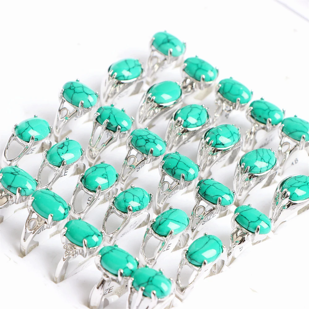 10Pcs/Lot Fashion Bohemian Natural Stone Rings Jewelry Men's Women's Rings Daily Party Jewelry Randomly Shipped