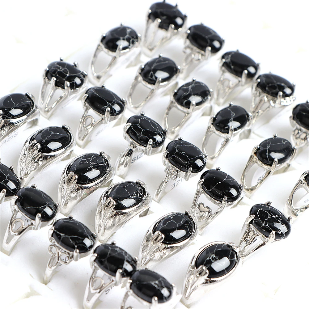 10Pcs/Lot Fashion Bohemian Natural Stone Rings Jewelry Men's Women's Rings Daily Party Jewelry Randomly Shipped