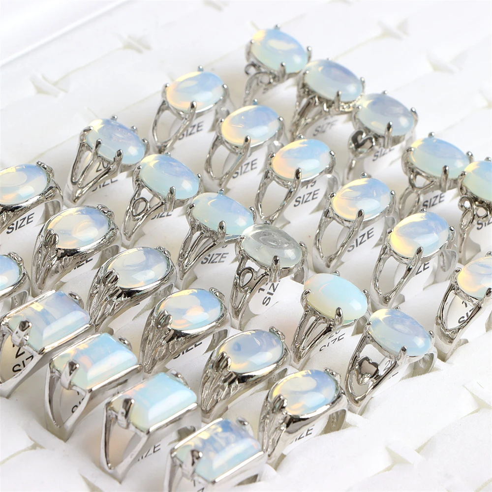 10Pcs/Lot Fashion Bohemian Natural Stone Rings Jewelry Men's Women's Rings Daily Party Jewelry Randomly Shipped