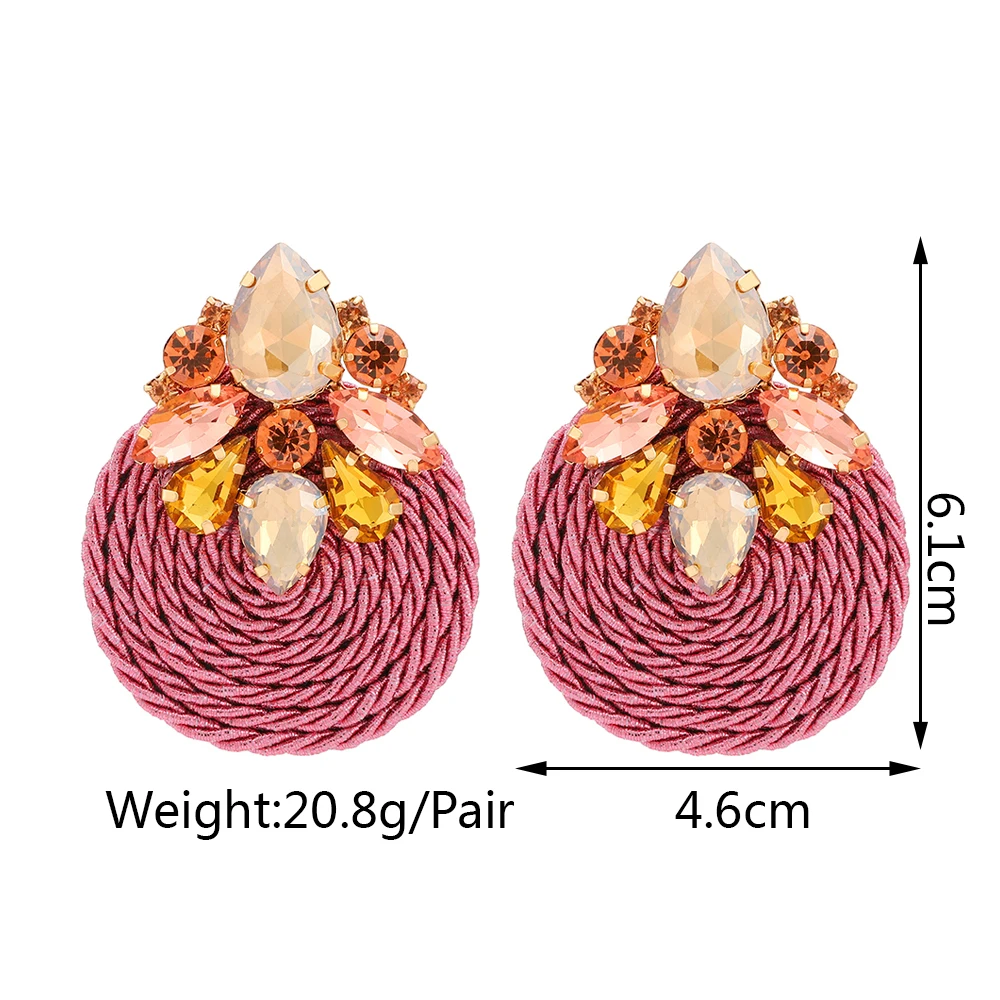 Fashion Ethnic Style Cotton Cord Weave Round Ear Accessories Vintage Sparkly Crystal Dangle Earrings For Women Luxury Jewelry