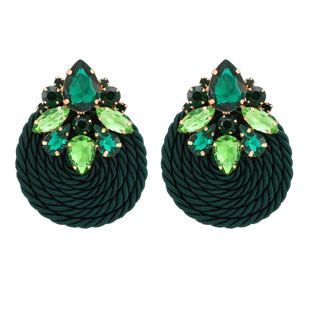 Fashion Ethnic Style Cotton Cord Weave Round Ear Accessories Vintage Sparkly Crystal Dangle Earrings For Women Luxury Jewelry