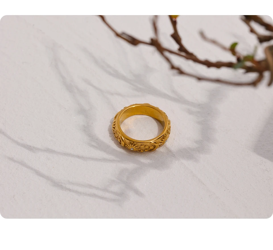 Yhpup Sun Star Moon Ring Stainless Steel Jewelry Stylish Metal Celestial Women Ring joyería acero inoxidable mujer Gift New