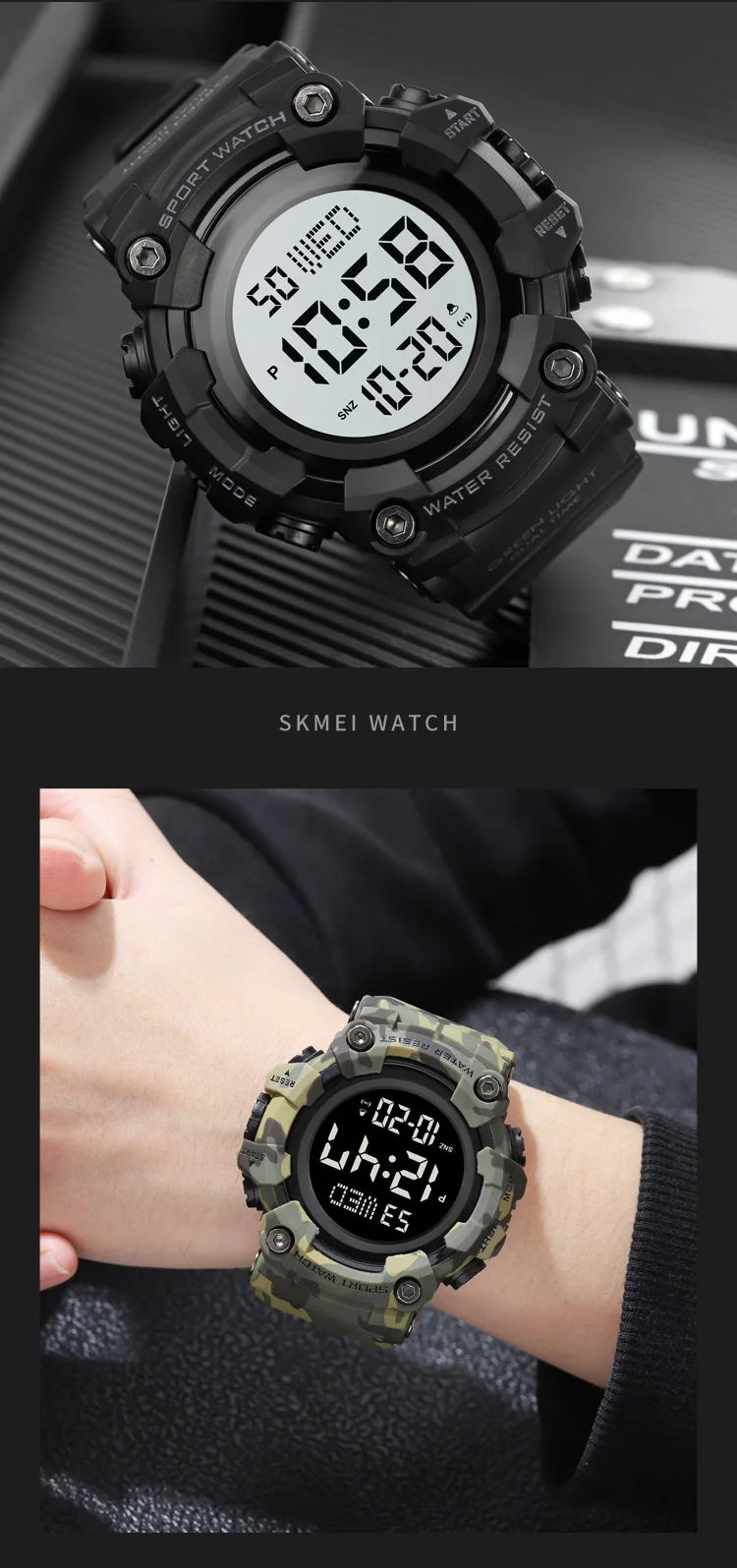 Skmei Luxury Fashion Sports Watches Men Waterproof Stopwatch Dual Time Digital Wristwatch Big Dial Clock Reloj Hombre