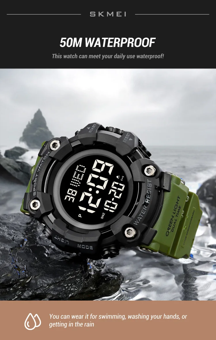 Skmei Luxury Fashion Sports Watches Men Waterproof Stopwatch Dual Time Digital Wristwatch Big Dial Clock Reloj Hombre