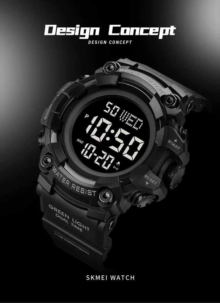 Skmei Luxury Fashion Sports Watches Men Waterproof Stopwatch Dual Time Digital Wristwatch Big Dial Clock Reloj Hombre