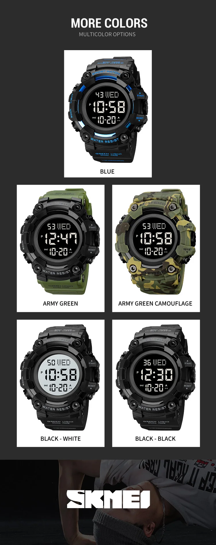 Skmei Luxury Fashion Sports Watches Men Waterproof Stopwatch Dual Time Digital Wristwatch Big Dial Clock Reloj Hombre