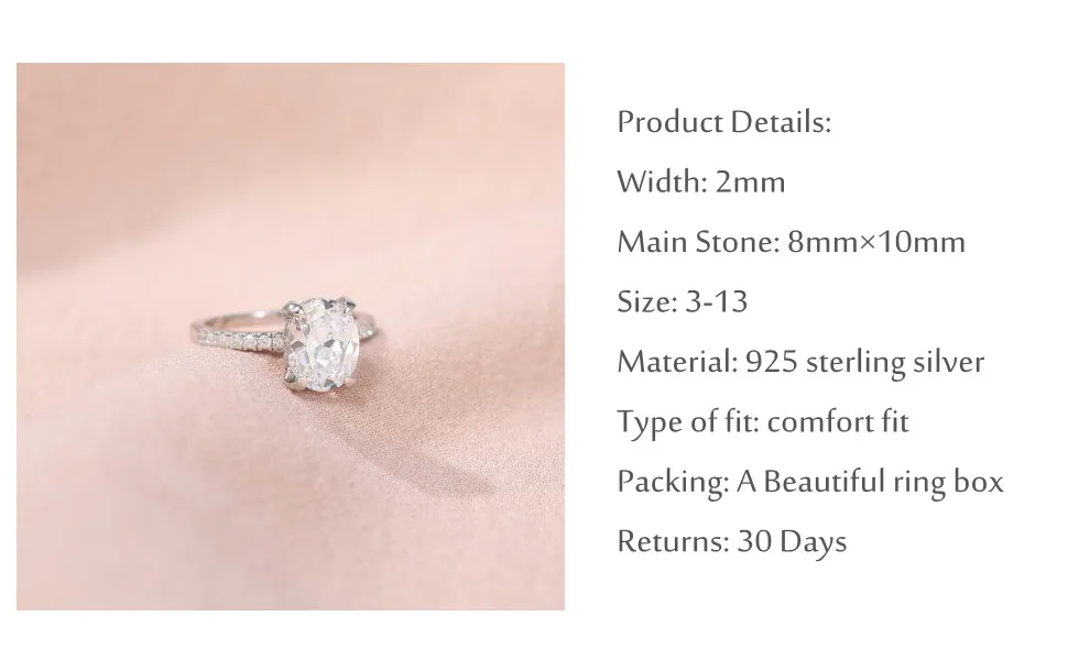 Trumium 3ct Official 925 Sterling Silver Engagement Rings For Women Oval Cut Cubic Zircon Wedding Promise Rings Fine Jewelry