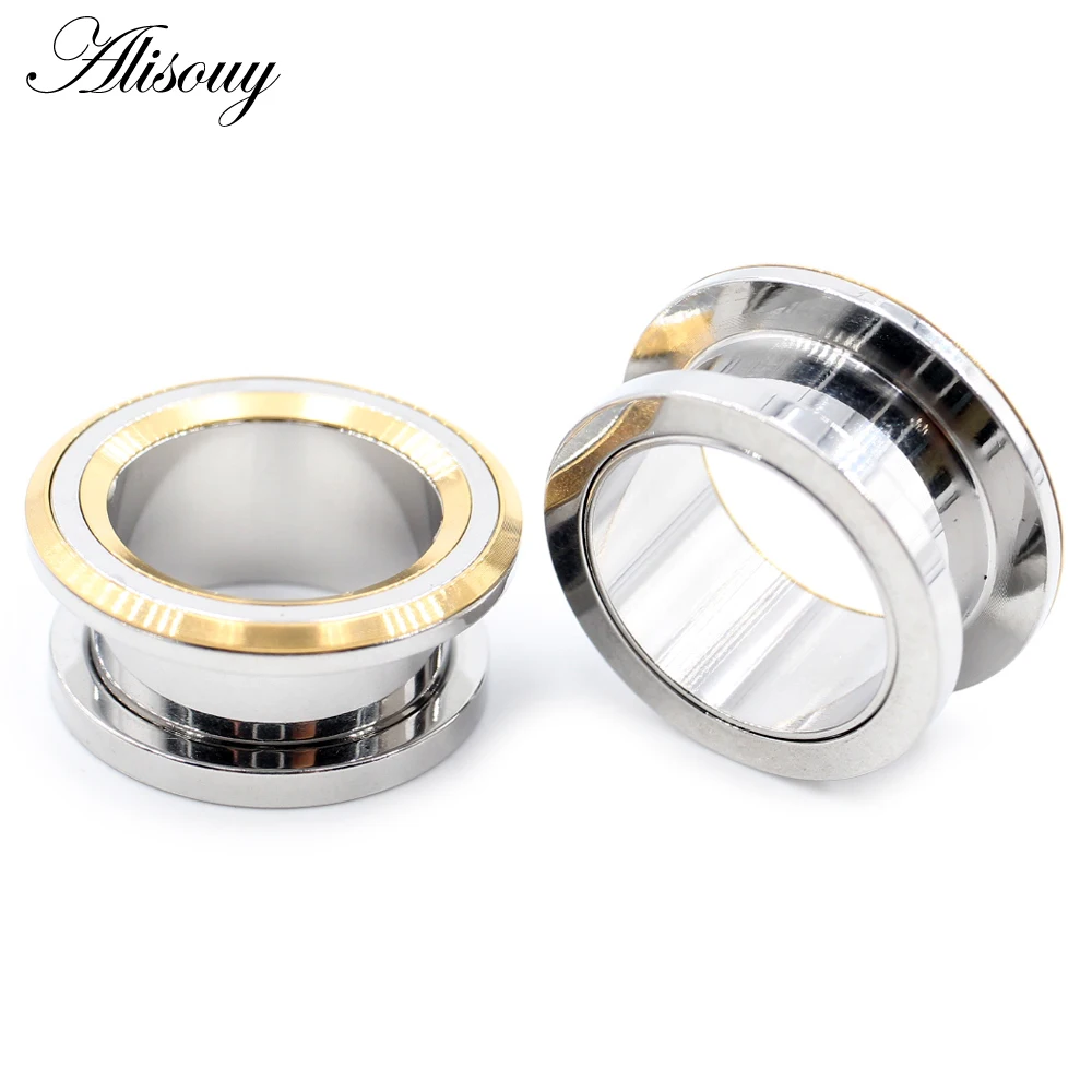 Alisouy 2PCS 6-25mm Stainless Steel Unscrew Round Ear Plugs Tunnels Expander Stretchers Gauges Earrings Piercing Body Jewelry