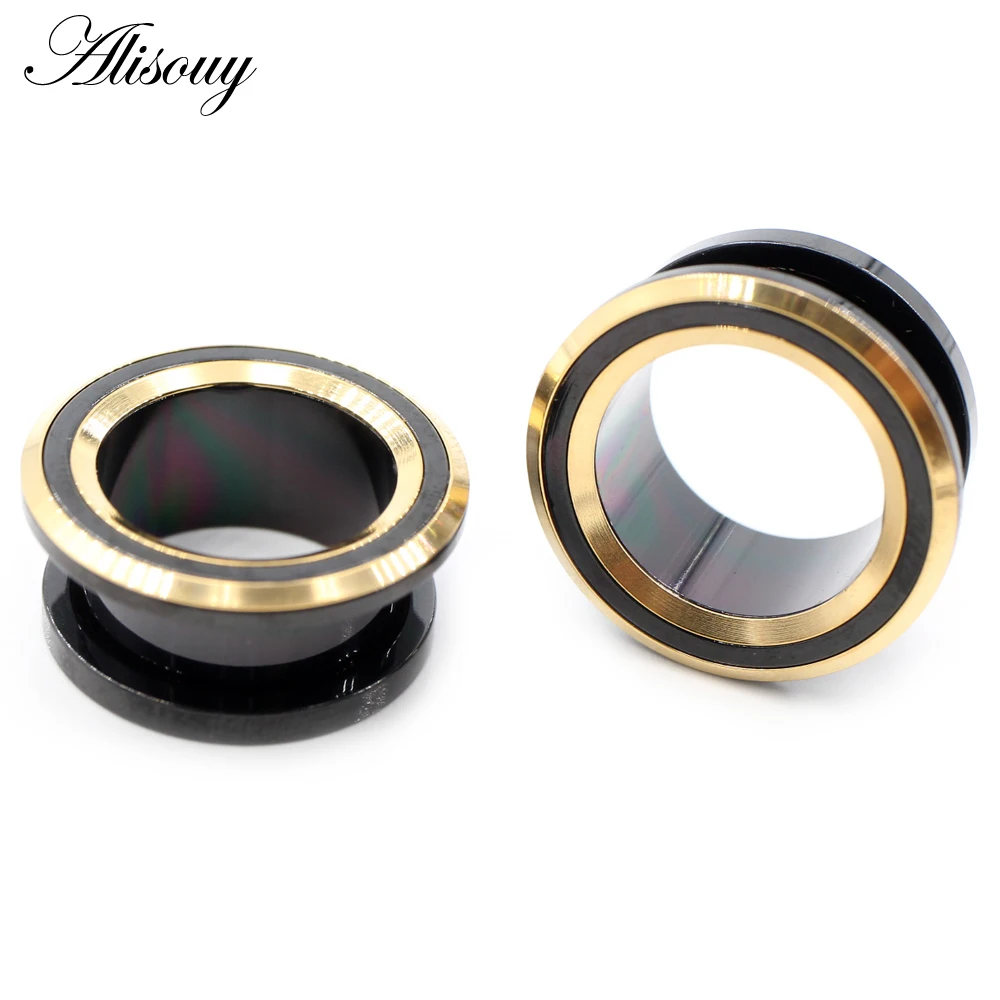 Alisouy 2PCS 6-25mm Stainless Steel Unscrew Round Ear Plugs Tunnels Expander Stretchers Gauges Earrings Piercing Body Jewelry
