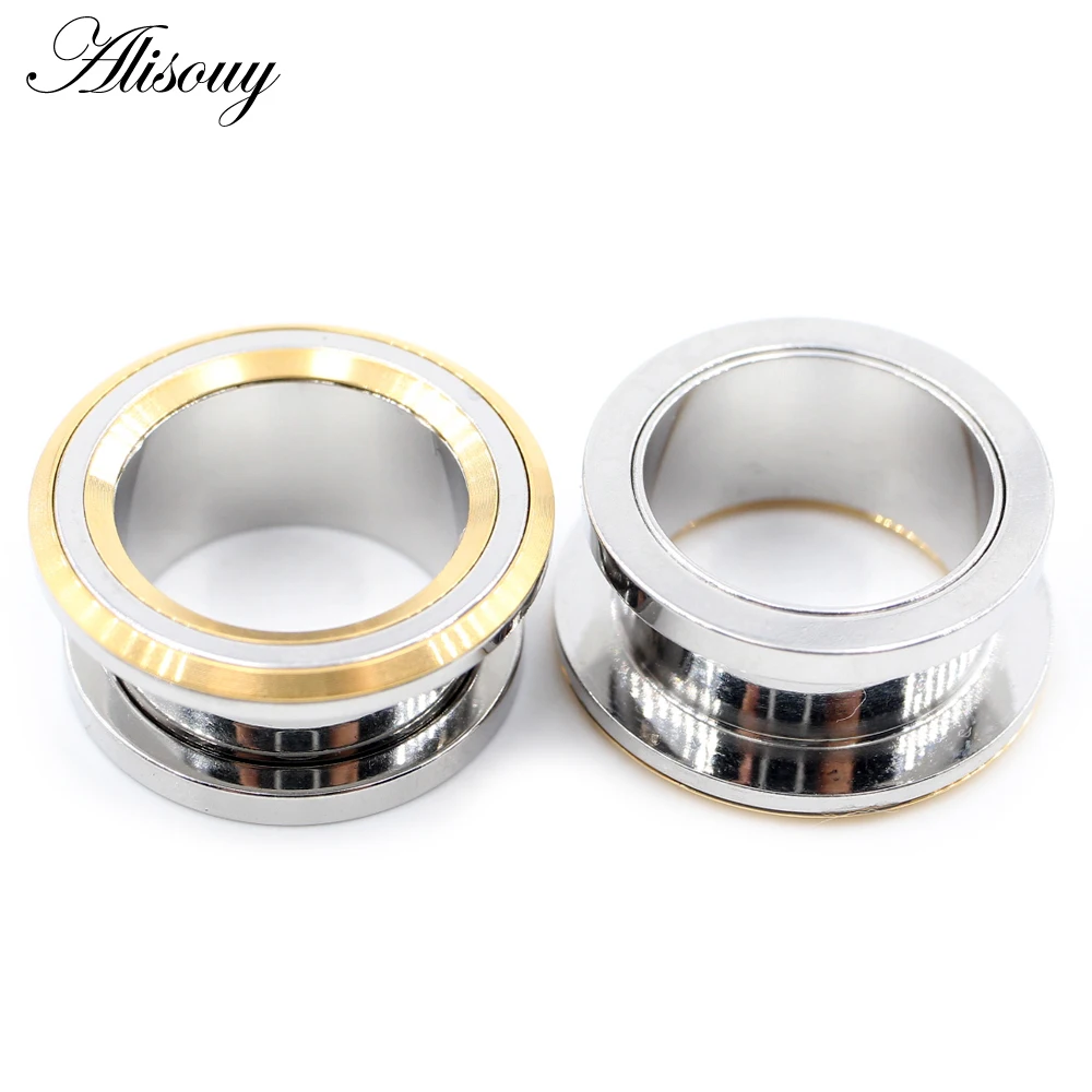 Alisouy 2PCS 6-25mm Stainless Steel Unscrew Round Ear Plugs Tunnels Expander Stretchers Gauges Earrings Piercing Body Jewelry