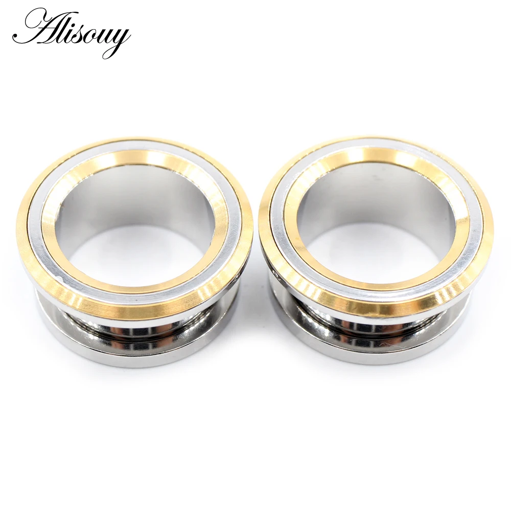 Alisouy 2PCS 6-25mm Stainless Steel Unscrew Round Ear Plugs Tunnels Expander Stretchers Gauges Earrings Piercing Body Jewelry