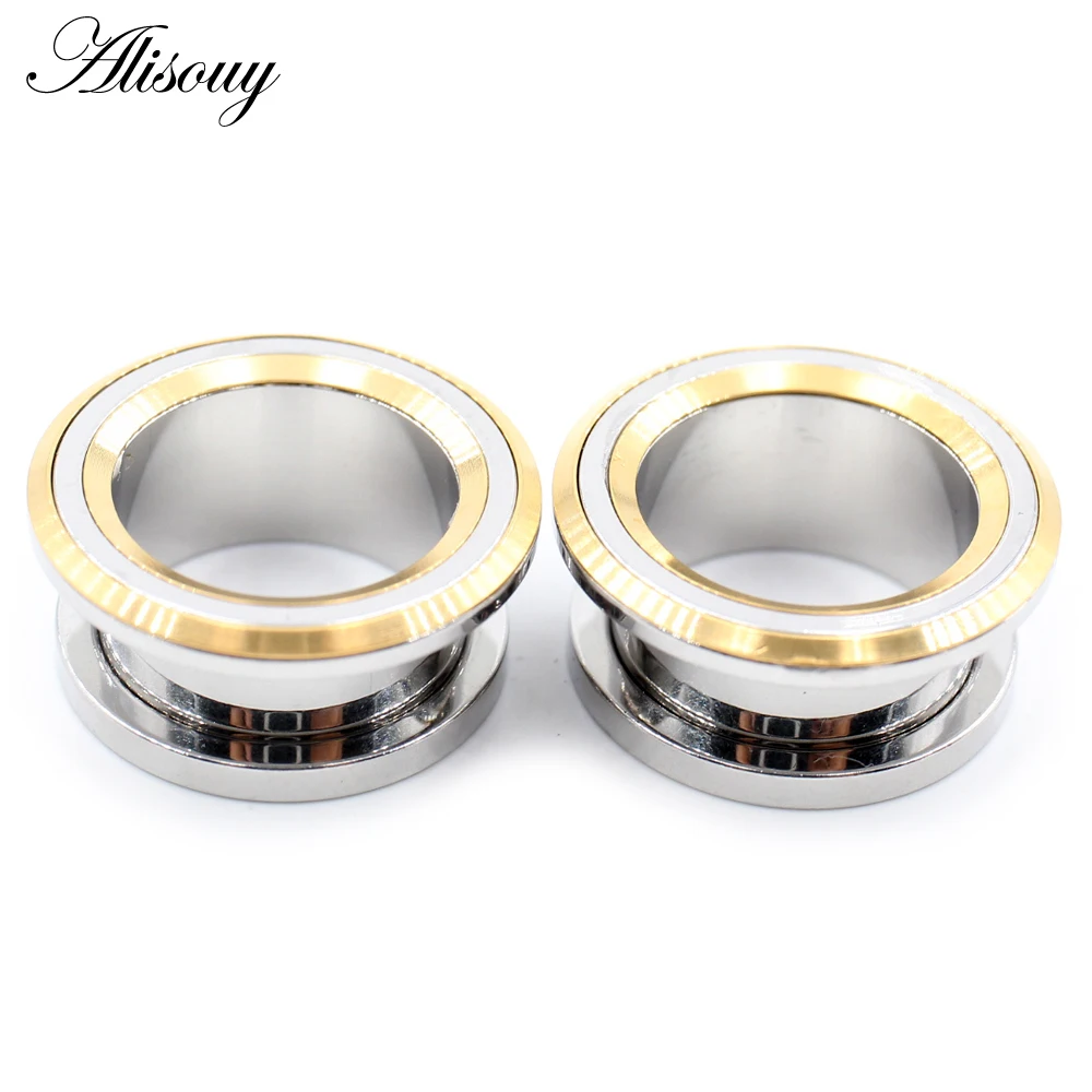 Alisouy 2PCS 6-25mm Stainless Steel Unscrew Round Ear Plugs Tunnels Expander Stretchers Gauges Earrings Piercing Body Jewelry